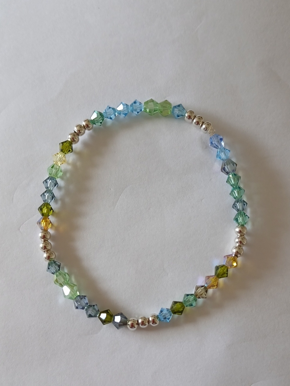 Crystal Glass Bead Bracelet With Sterling Silver 925 Accent Beads Multicolor